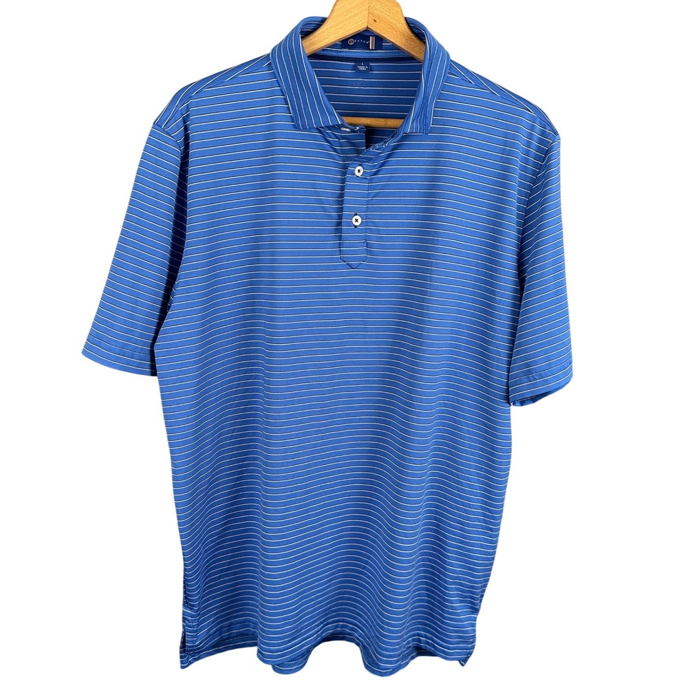 Stitch Golf Mens Blue White Striped Performance Polo Shirt Large RN 155812